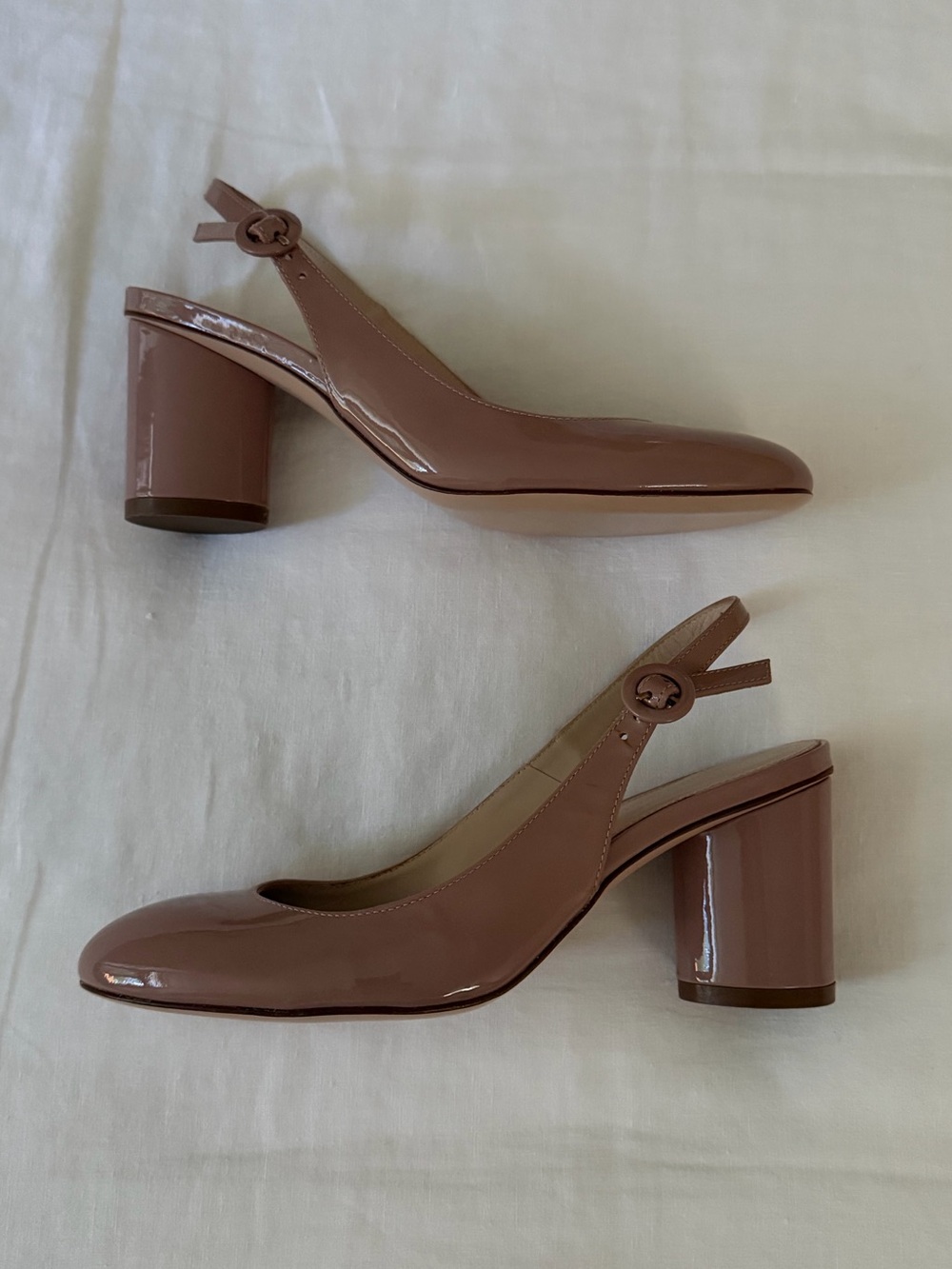 Stuart Weitzman Patent Leather Slingback Block Heel in Mauve/blush